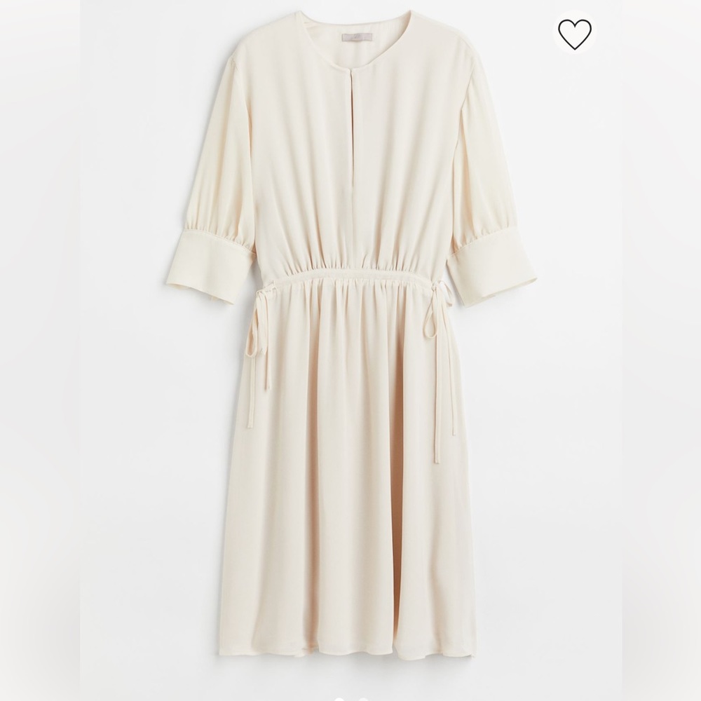 H&M cream chiffon drawstring waist midi dress size large